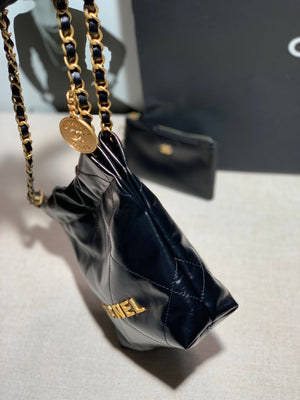 Chanel AS3260 22 Mini Handbag Shiny Calfskin Black with Gold A86 - Default Title - View 3