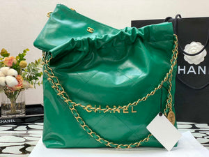 Chanel AS3260 22 Small Handbag Shiny Calfskin Green Gold Metal - Default Title - View 3