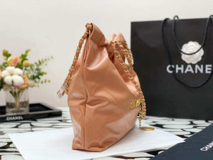 Chanel AS3260 22 Small Handbag Shiny Calfskin Camel Gold Metal - Default Title - View 3