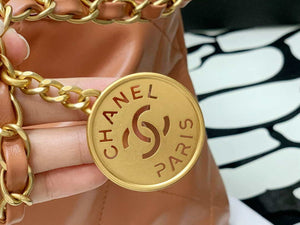 Chanel AS3260 22 Small Handbag Shiny Calfskin Camel Gold Metal - Default Title - View 5