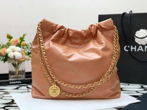 Chanel AS3260 22 Small Handbag Shiny Calfskin Camel Gold Metal - Default Title - View 7