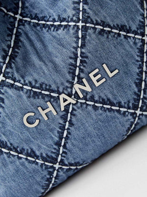 Chanel AS3260 22 Small Handbag Silver Tone-Metal Canvas Blue Denim - Default Title - View 2