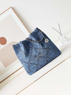 Chanel AS3261 22 bag Silver Tone-Metal Canvas Blue Denim - Default Title - View 1