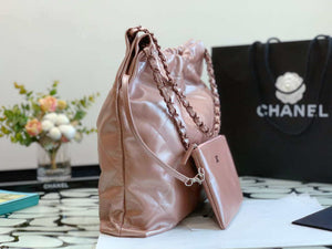 Chanel 22 Handbag Shiny Calfskin AS3261 Pink Gold Metal - Default Title - View 4