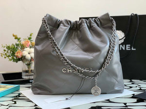 Chanel 22 Handbag Metallic Calfskin AS3261 Gray Metal - Default Title - View 1