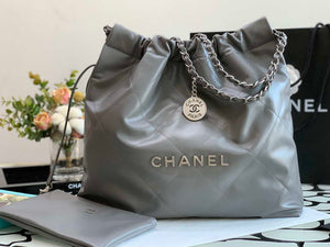 Chanel 22 Handbag Metallic Calfskin AS3261 Gray Metal - Default Title - View 3