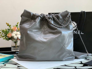 Chanel 22 Handbag Metallic Calfskin AS3261 Gray Metal - Default Title - View 7