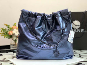 Chanel 22 Handbag Metallic Calfskin AS3261 Blue Gold Metal - Default Title - View 2