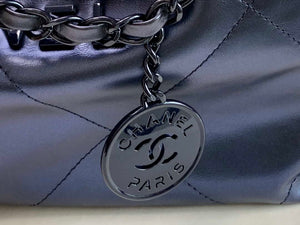 Chanel 22 Handbag Metallic Calfskin AS3261 Blue Gold Metal - Default Title - View 4