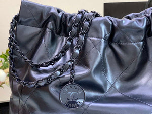 Chanel 22 Handbag Metallic Calfskin AS3261 Blue Gold Metal - Default Title - View 6