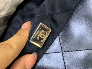 Chanel 22 Handbag Metallic Calfskin AS3261 Blue Gold Metal - Default Title - View 9