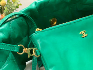 Chanel 22 Handbag Shiny Calfskin AS3261 Green Gold Metal - Default Title - View 7