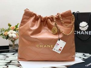 Chanel 22 Handbag Shiny Calfskin AS3261 Camel Gold-Tone Metal - Default Title - View 2