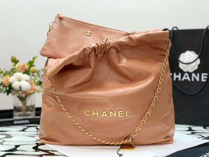 Chanel 22 Handbag Shiny Calfskin AS3261 Camel Gold-Tone Metal - Default Title - View 3