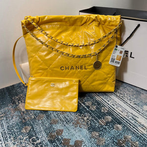 Chanel 22 Handbag Shiny Calfskin Gold AS3261 Yellow - Default Title - View 1
