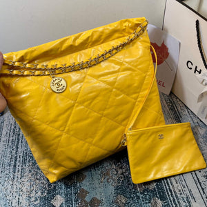 Chanel 22 Handbag Shiny Calfskin Gold AS3261 Yellow - Default Title - View 4