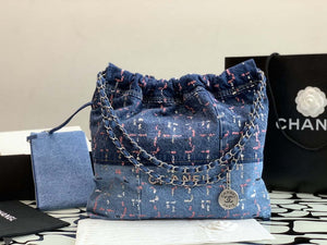 Chanel AS3261 22 Handbag Washed Denim & Silver-Tone Metal Blue Multicolor - Default Title - View 1