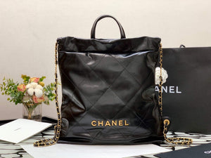 CHANEL AS3313 22 Backpack Shiny Calfskin Gold Black - Default Title - View 1