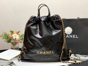 CHANEL AS3313 22 Backpack Shiny Calfskin Gold Black - Default Title - View 2