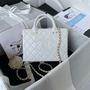 Chanel AS3345 Vanity Case Calfskin & Gold-Tone Metal White - Default Title - View 1