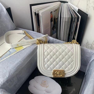 Chanel Small BOY CHANEL Messenger Bag AS3350 Lambskin White - Default Title - View 1