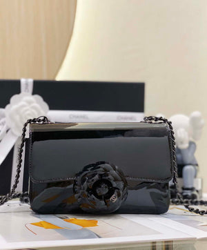 Chanel AS3356 Mini Flap 18cm Patent leather Camellia Black - Default Title - View 1