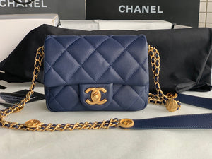 Chanel Mini Flap Bag Shiny Calfskin Gold-Tone Metal AS3368 Navy Blue - Default Title - View 1
