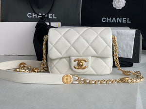 Chanel Mini Flap Bag Shiny Calfskin Gold-Tone Metal AS3368 White - Default Title - View 1