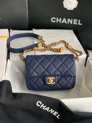 Chanel Small Flap Bag Shiny Calfskin Gold-Tone Metal AS3369 Navy Blue - Default Title - View 2