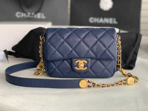 Chanel Small Flap Bag Shiny Calfskin Gold-Tone Metal AS3369 Navy Blue - Default Title - View 3