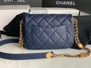 Chanel Small Flap Bag Shiny Calfskin Gold-Tone Metal AS3369 Navy Blue - Default Title - View 5