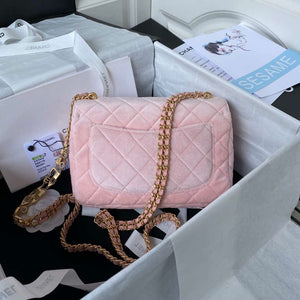 Chanel AS3432 Small Flap Bag Velvet Enamel & Gold-Tone Metal Pink - Default Title - View 2