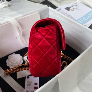 Chanel AS3432 Small Flap Bag Velvet Enamel & Gold-Tone Metal Wine Red - Default Title - View 5