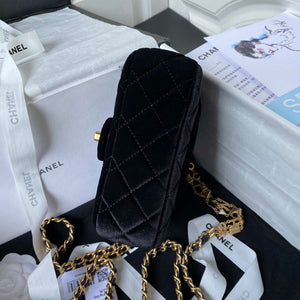 Chanel AS3442 Mini Flap Bag Velvet Enamel & Gold-Tone Metal Black - Default Title - View 6