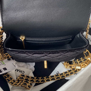 Chanel AS3442 Mini Flap Bag Velvet Enamel & Gold-Tone Metal Black - Default Title - View 7