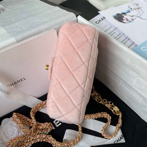 Chanel AS3442 Mini Flap Bag Velvet Enamel & Gold-Tone Metal Pink - Default Title - View 6