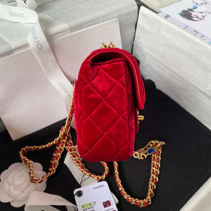 Chanel AS3442 Mini Flap Bag Velvet Enamel & Gold-Tone Metal Wine Red - Default Title - View 5