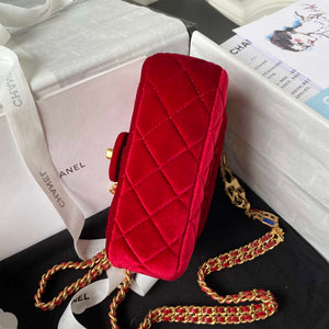 Chanel AS3442 Mini Flap Bag Velvet Enamel & Gold-Tone Metal Wine Red - Default Title - View 6