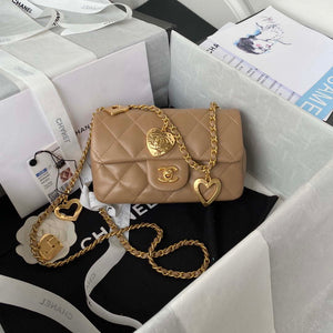 Chanel AS3456 Mini Flap Bag Lambskin & Gold-Tone Metal Apricot - Default Title - View 1