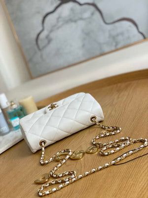 Chanel AS3457 Mini Flap Bag Lambskin & Gold-Tone Metal White - Default Title - View 4