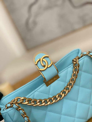 Chanel AS3476 Hobo Handbag Lambskin Blue - Default Title - View 4