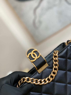 Chanel AS3476 HOBO Handbag Lambskin & Gold-Tone Metal Black - Default Title - View 4