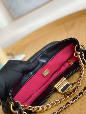 Chanel AS3476 HOBO Handbag Lambskin & Gold-Tone Metal Black - Default Title - View 8