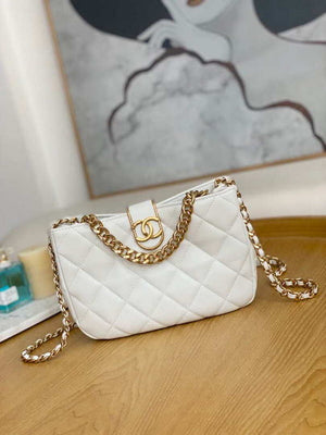 Chanel AS3476 HOBO Handbag Lambskin & Gold-Tone Metal White - Default Title - View 1