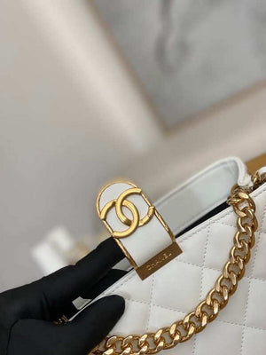 Chanel AS3476 HOBO Handbag Lambskin & Gold-Tone Metal White - Default Title - View 4