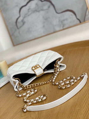 Chanel AS3476 HOBO Handbag Lambskin & Gold-Tone Metal White - Default Title - View 5