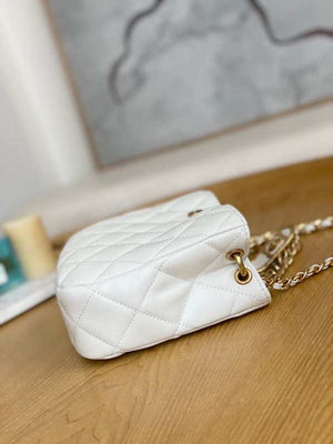 Chanel AS3476 HOBO Handbag Lambskin & Gold-Tone Metal White - Default Title - View 6