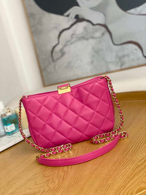 Chanel AS3476 HOBO Handbag Lambskin & Gold-Tone Metal Rose Red - Default Title - View 2