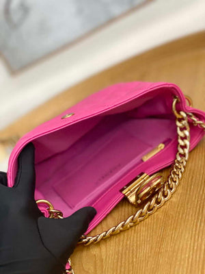 Chanel AS3476 HOBO Handbag Lambskin & Gold-Tone Metal Rose Red - Default Title - View 9