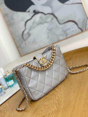 Chanel AS3476 Hobo Handbag Lambskin Light Grey - Default Title - View 3
